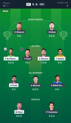 DC vs SRH Dream11 Prediction