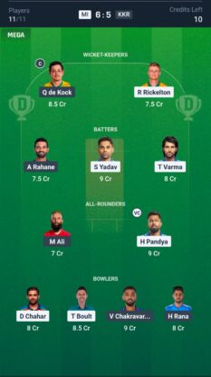 MI vs KKR Dream11 Prediction